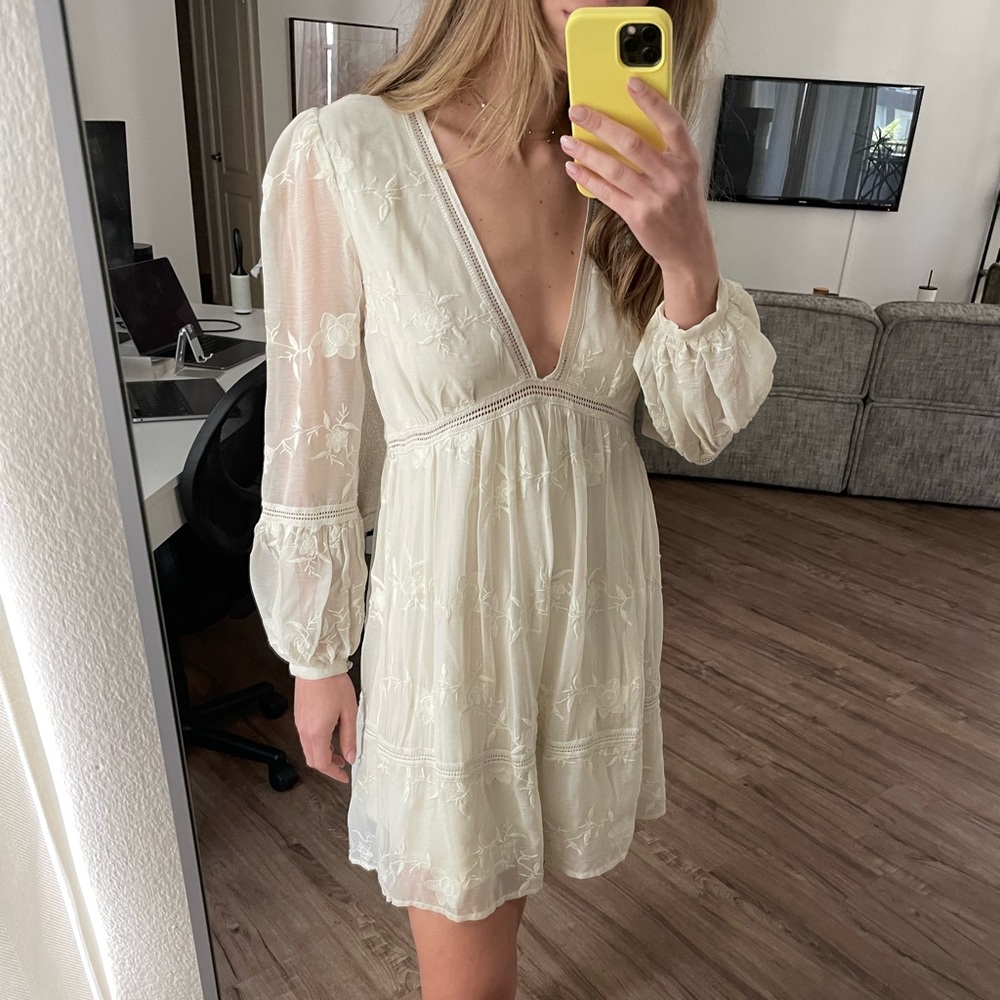 White Long Sleeve Mini Dress